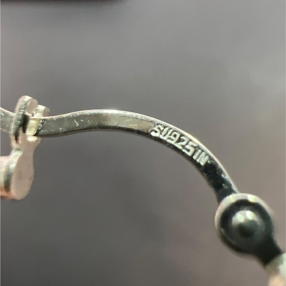 Sterling Silver Large Hoop Earrings 40mm 1.5" Snap Closure Mark SU925IN - Picture 3 of 5